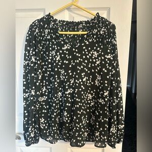 Dark Green & White Dotted Long Sleeve Blouse- L